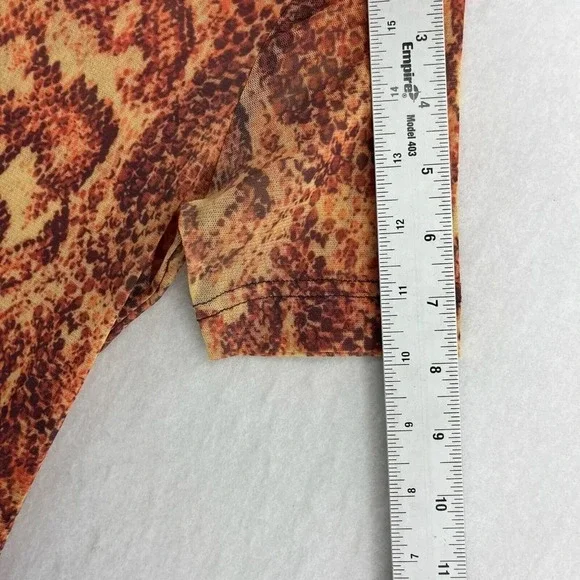 Urban Outfitters Dress Women's Sz Small Orange Mesh Snakeskin Mock Neck Bodycon - Picture 5 of 13
